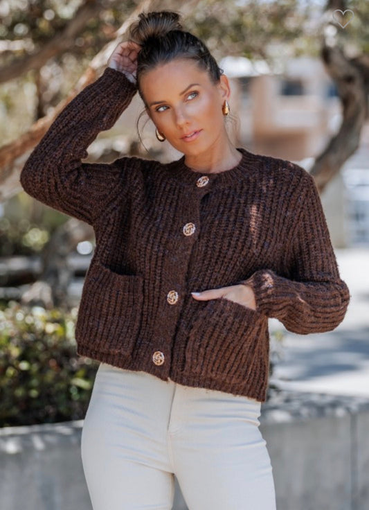 brown button sweater