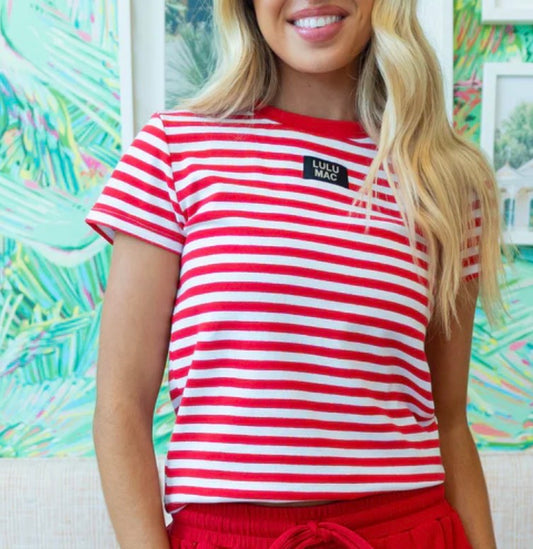 LULU MAC RED STRIPED BABY DOLL TOP PRE ORDER